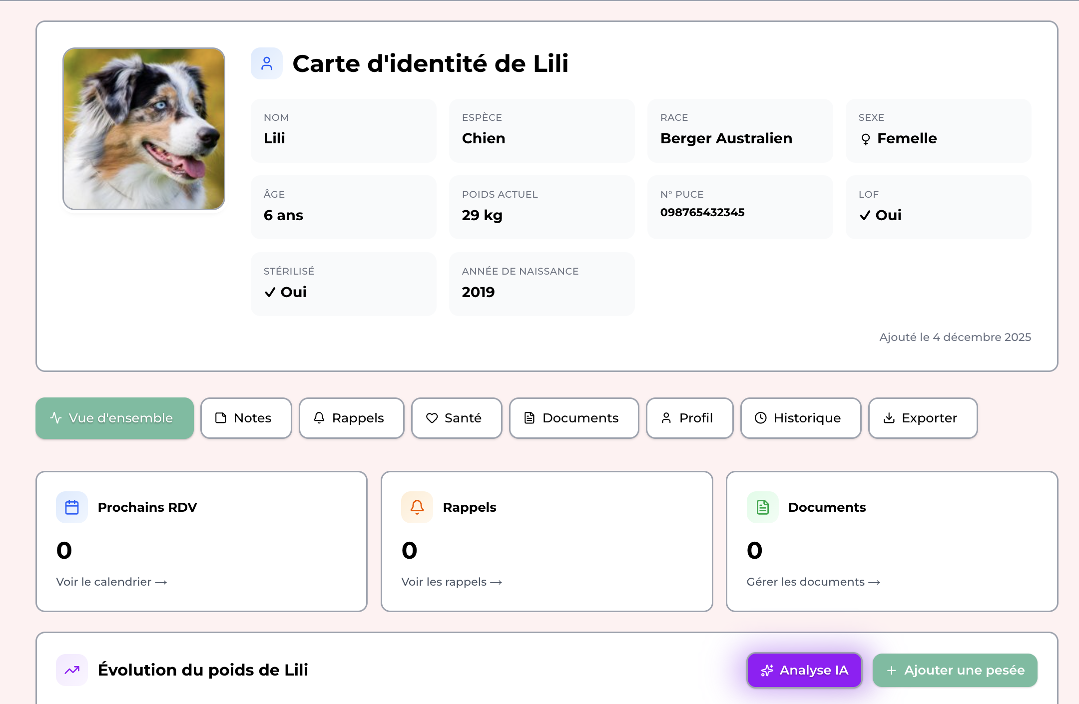 Étape 4: Sa fiche santé complète